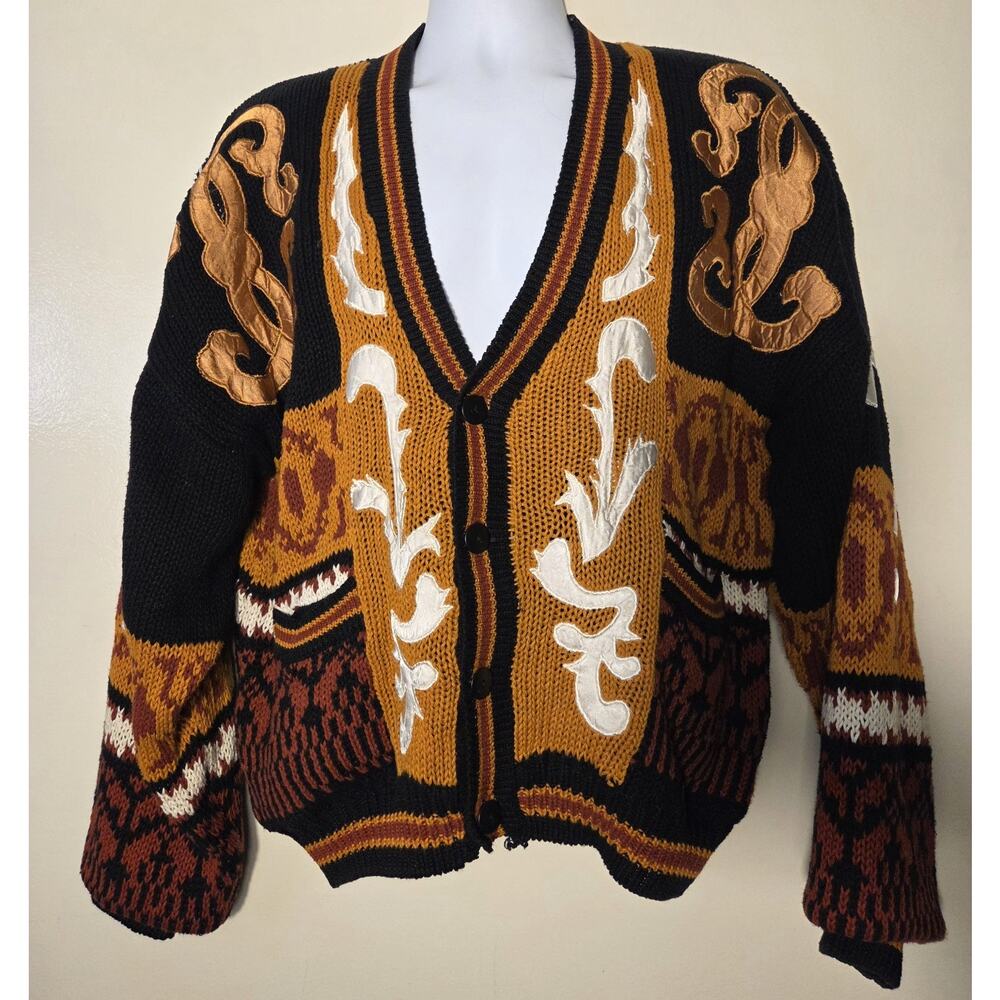 Vtg Palet Mens L Chunky Knit Cardigan Button Front Fully Lined Designer Knit